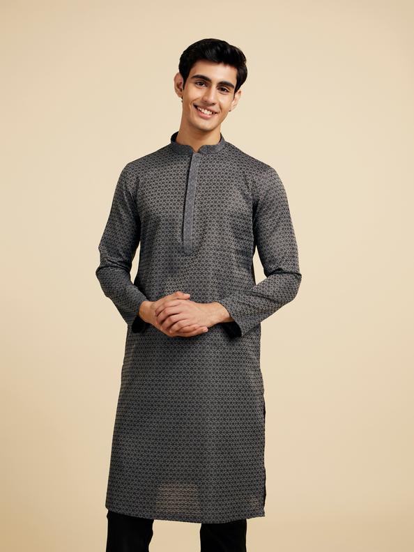 Diwas Men Battleship Grey Kurta with Circular Buta Motifs