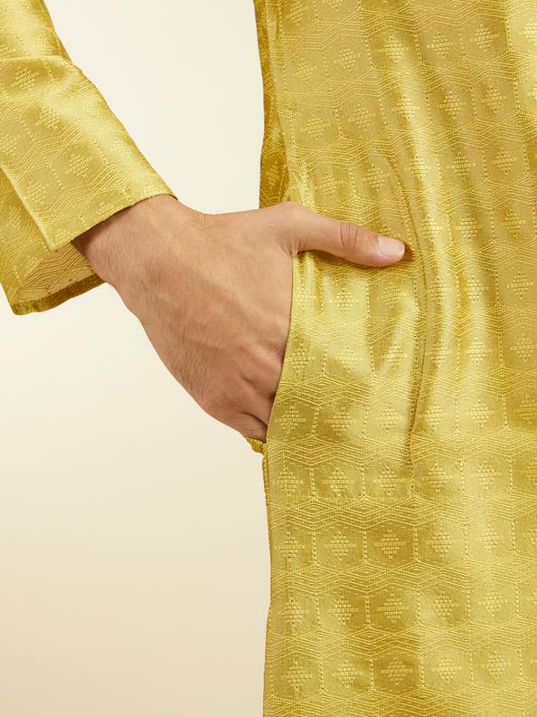 Diwas Men Mehndi Green Star Self Patterned Kurta