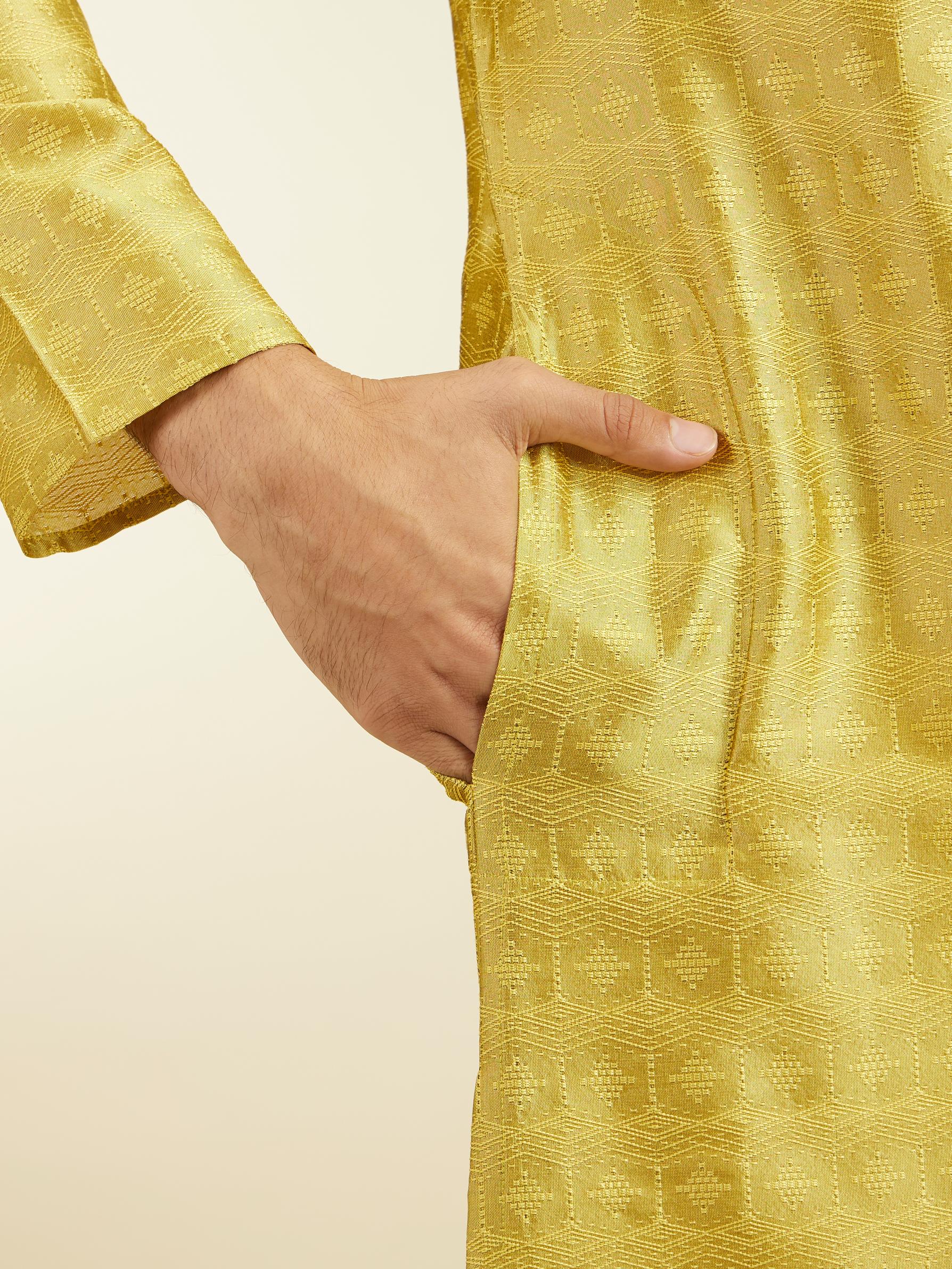 Diwas Men Mehndi Green Star Self Patterned Kurta