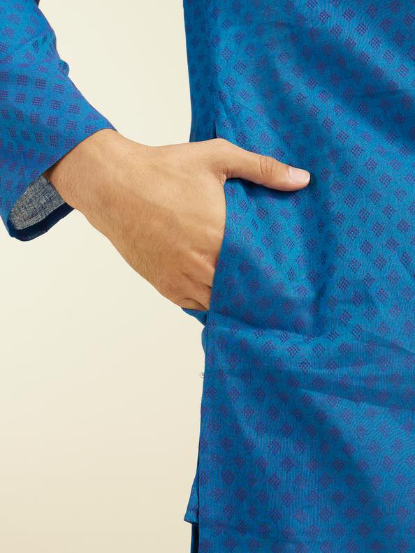Diwas Men Mid Blue Cotton Kurta