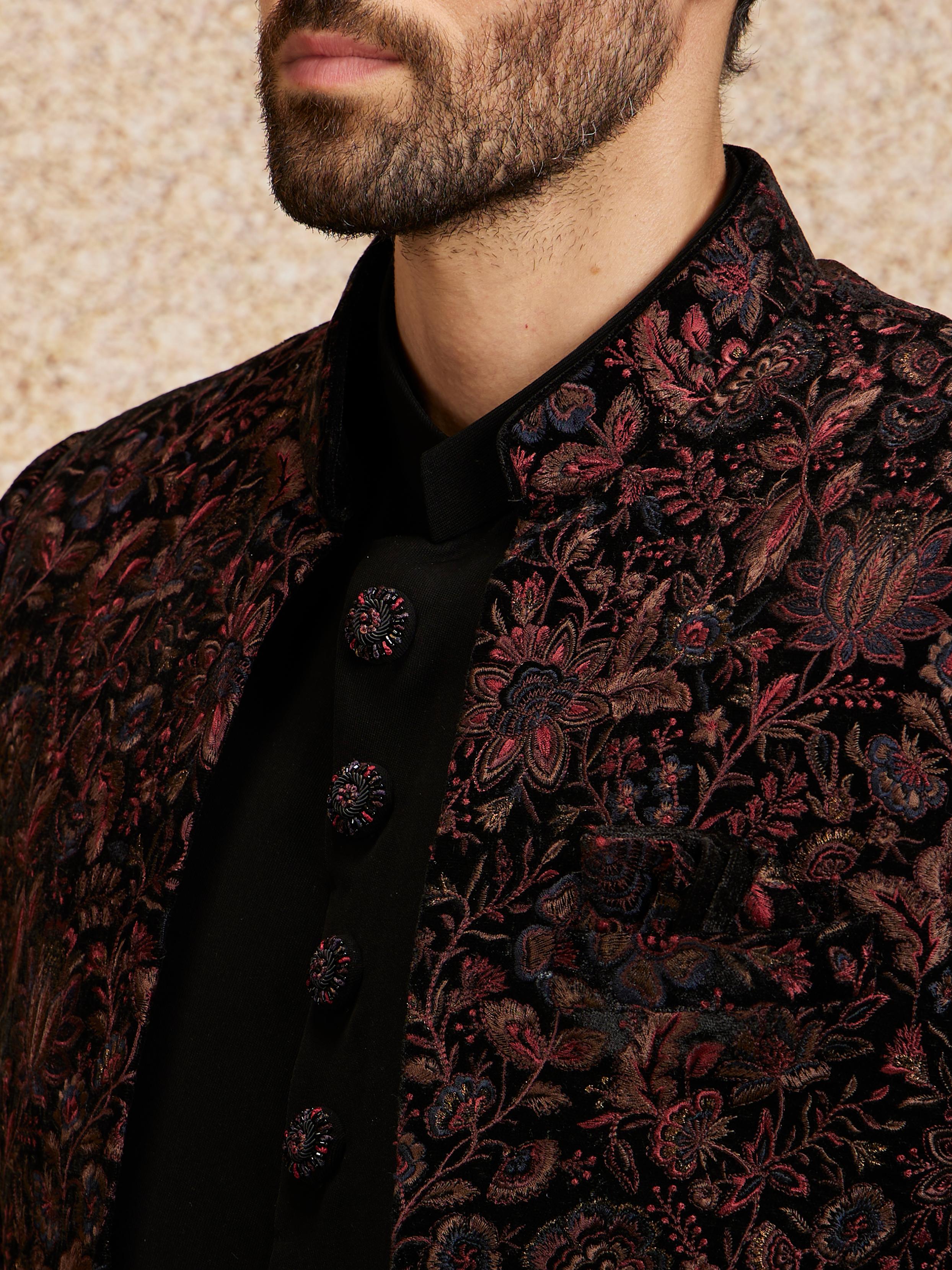 Twamev Men Black Velvet Elegance Indo Western