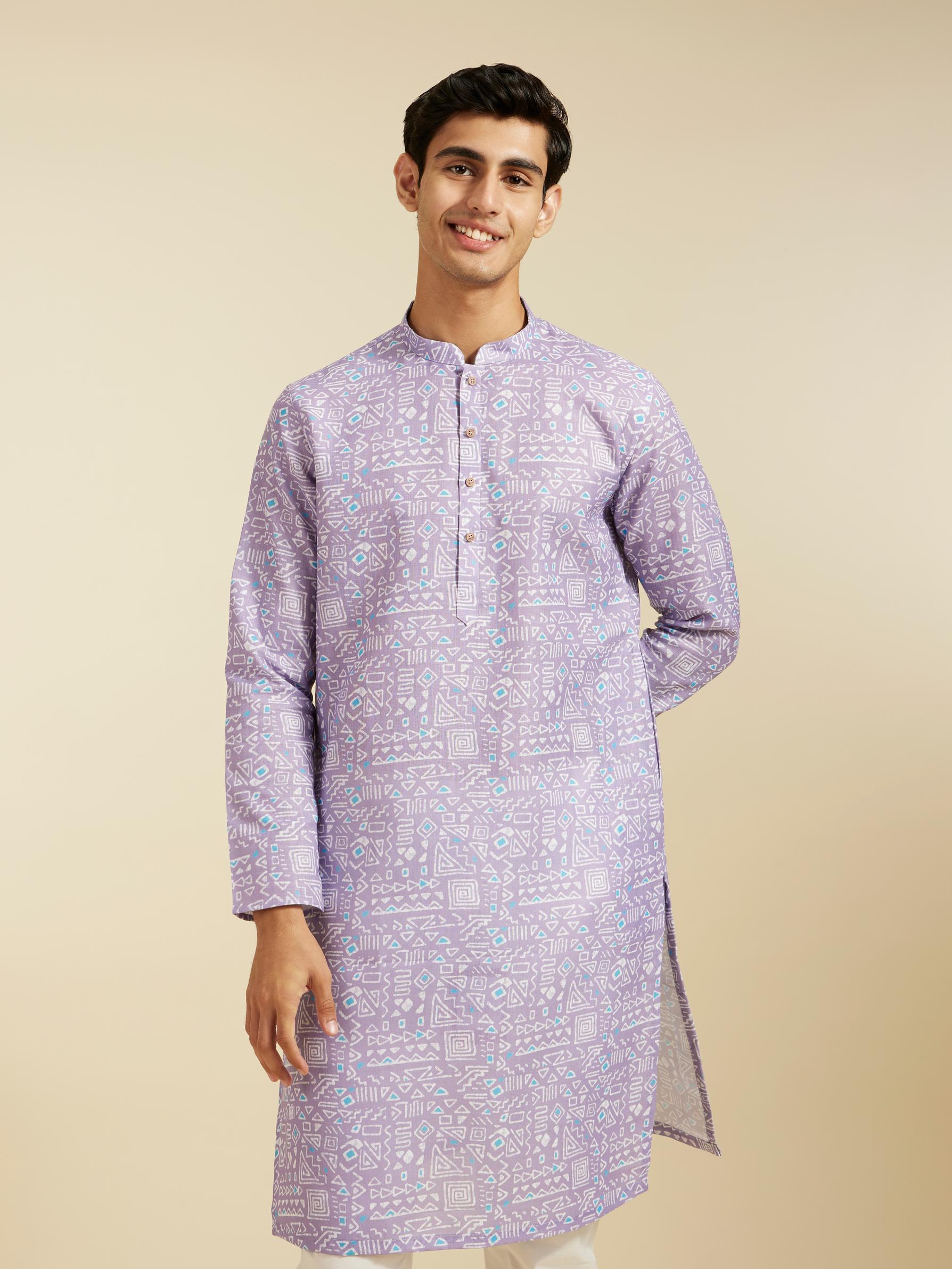 Diwas Men Soft Lilac Aztec Printed Kurta