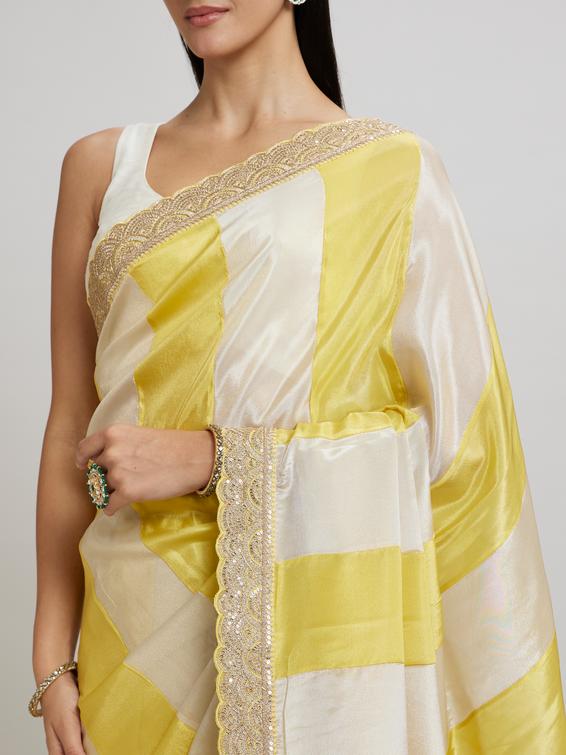 Twamev Women Twamev Yellow Tissue Saree