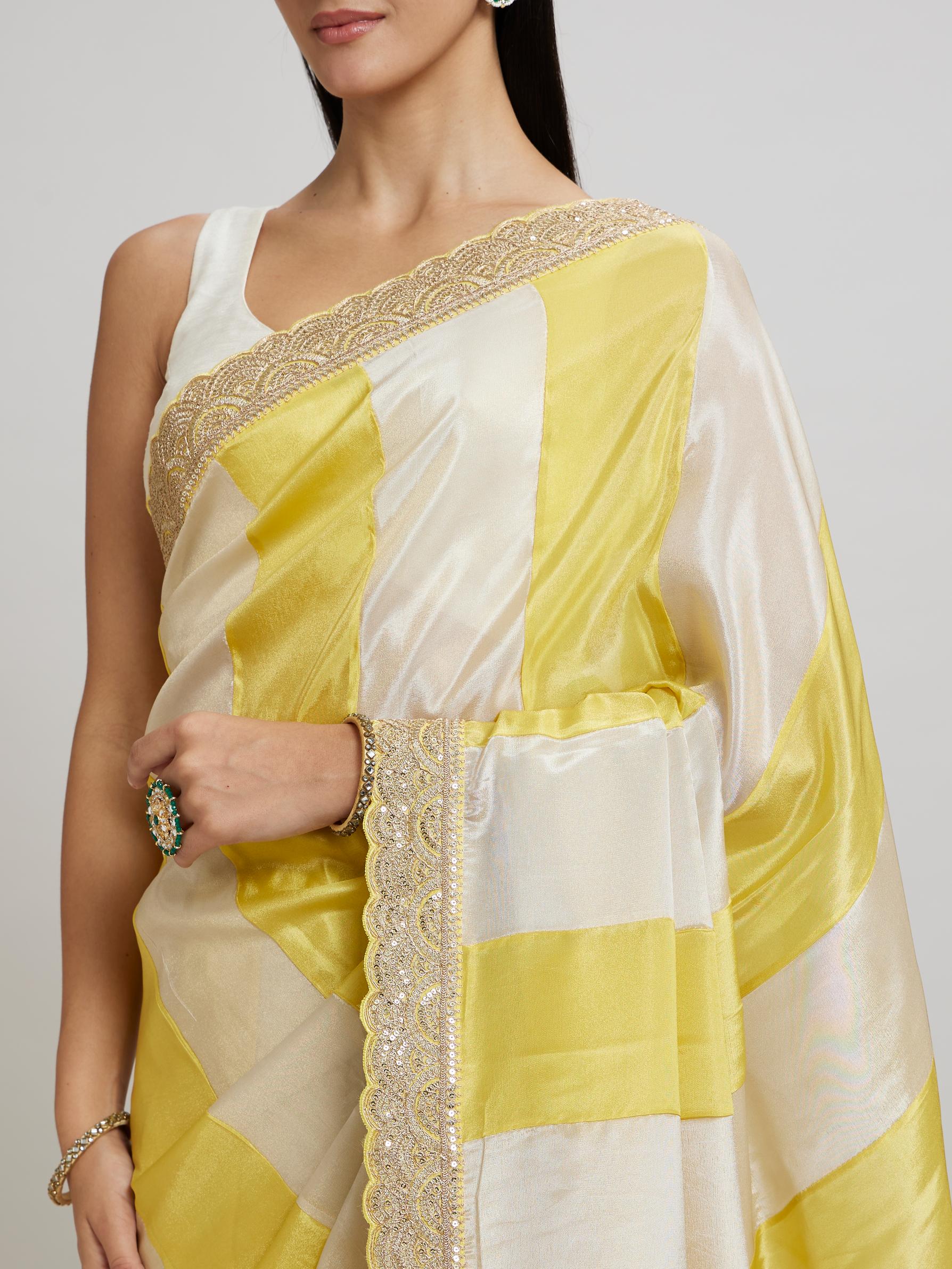 Twamev Women Twamev Yellow Tissue Saree