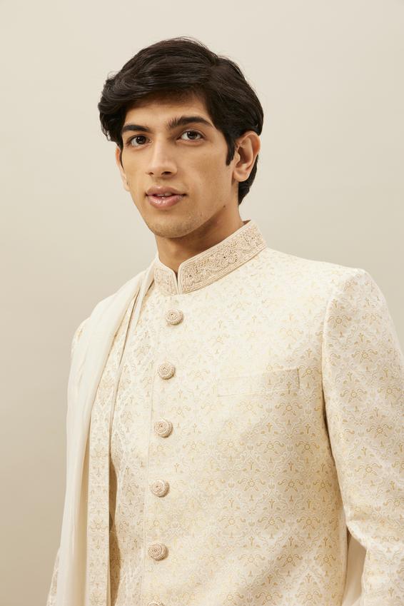 Twamev Men Biscuit Woven Sherwani Set