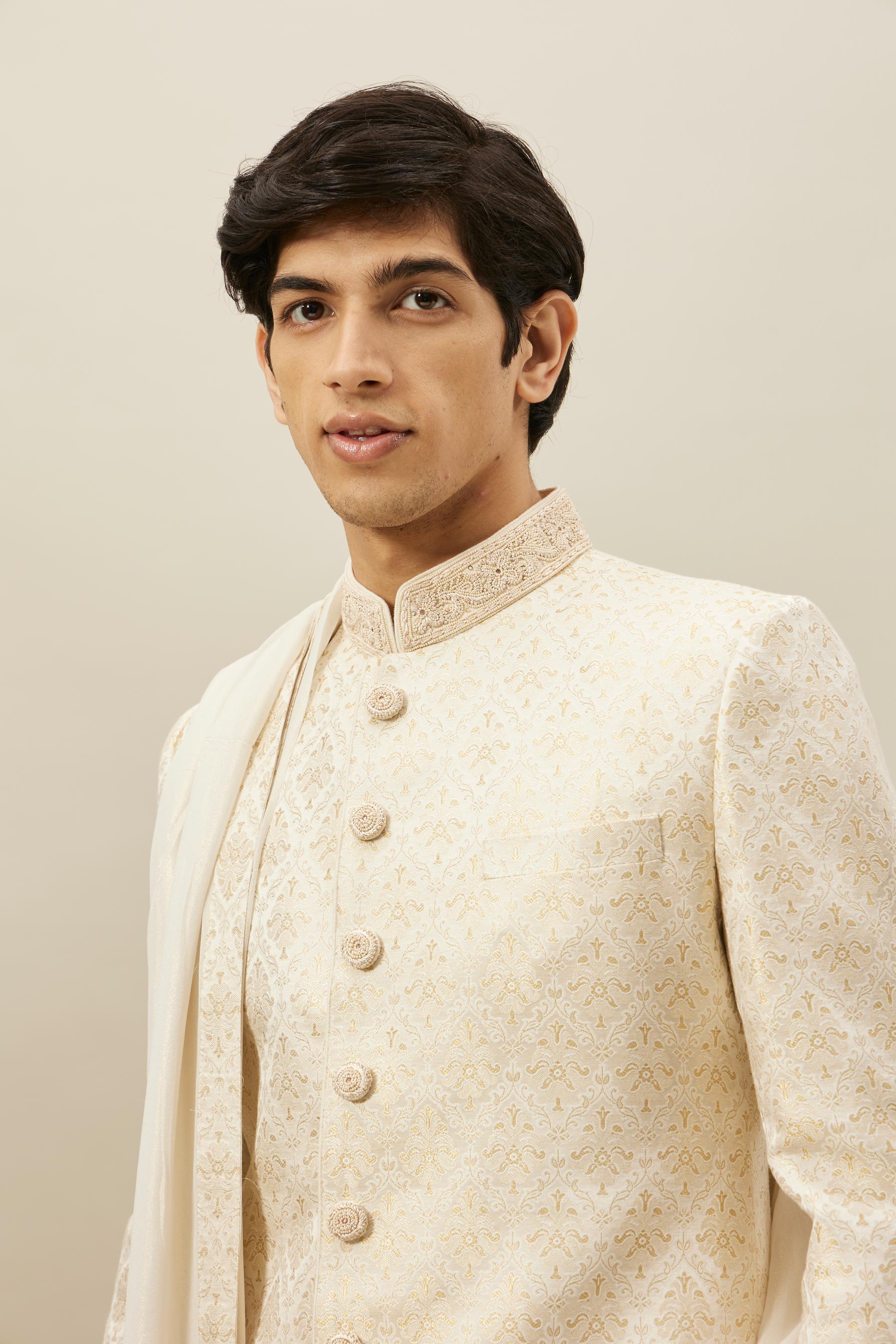 Twamev Men Biscuit Woven Sherwani Set