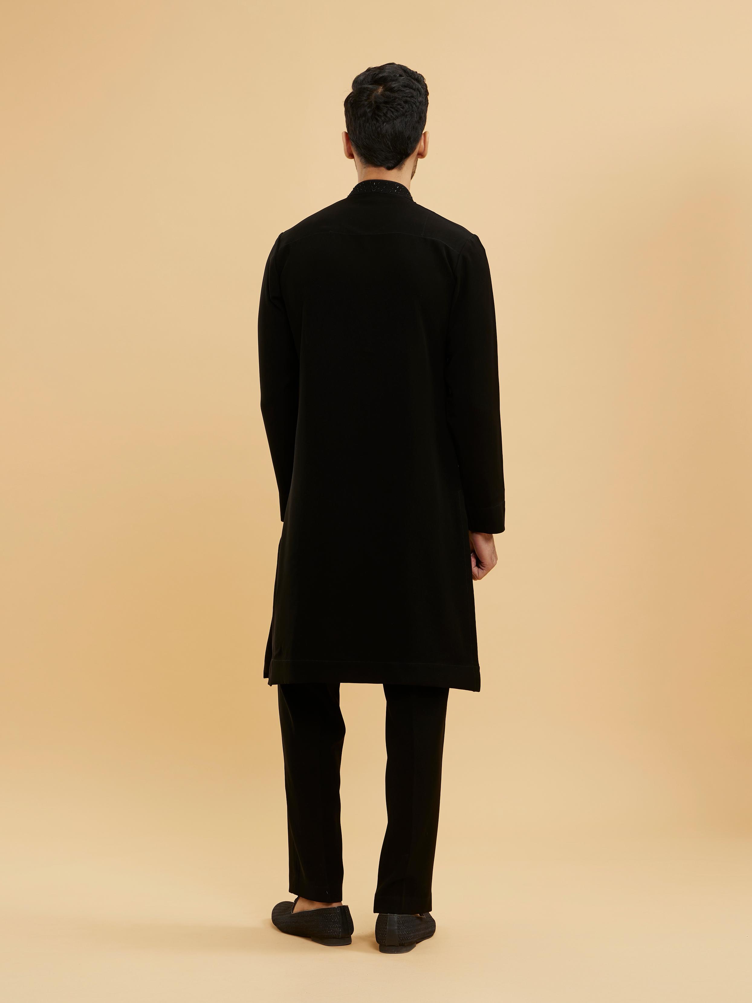 Twamev Men Ebony Black Kurta Set with Cutdana Work