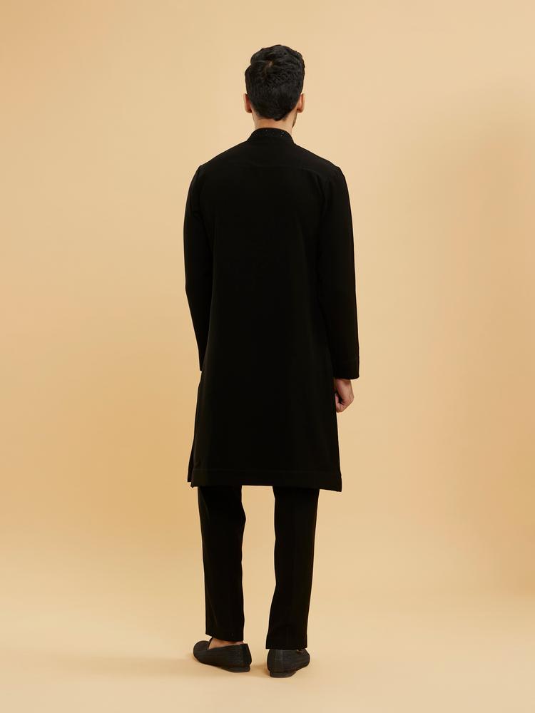 Twamev Men Ebony Black Kurta Set with Cutdana Work