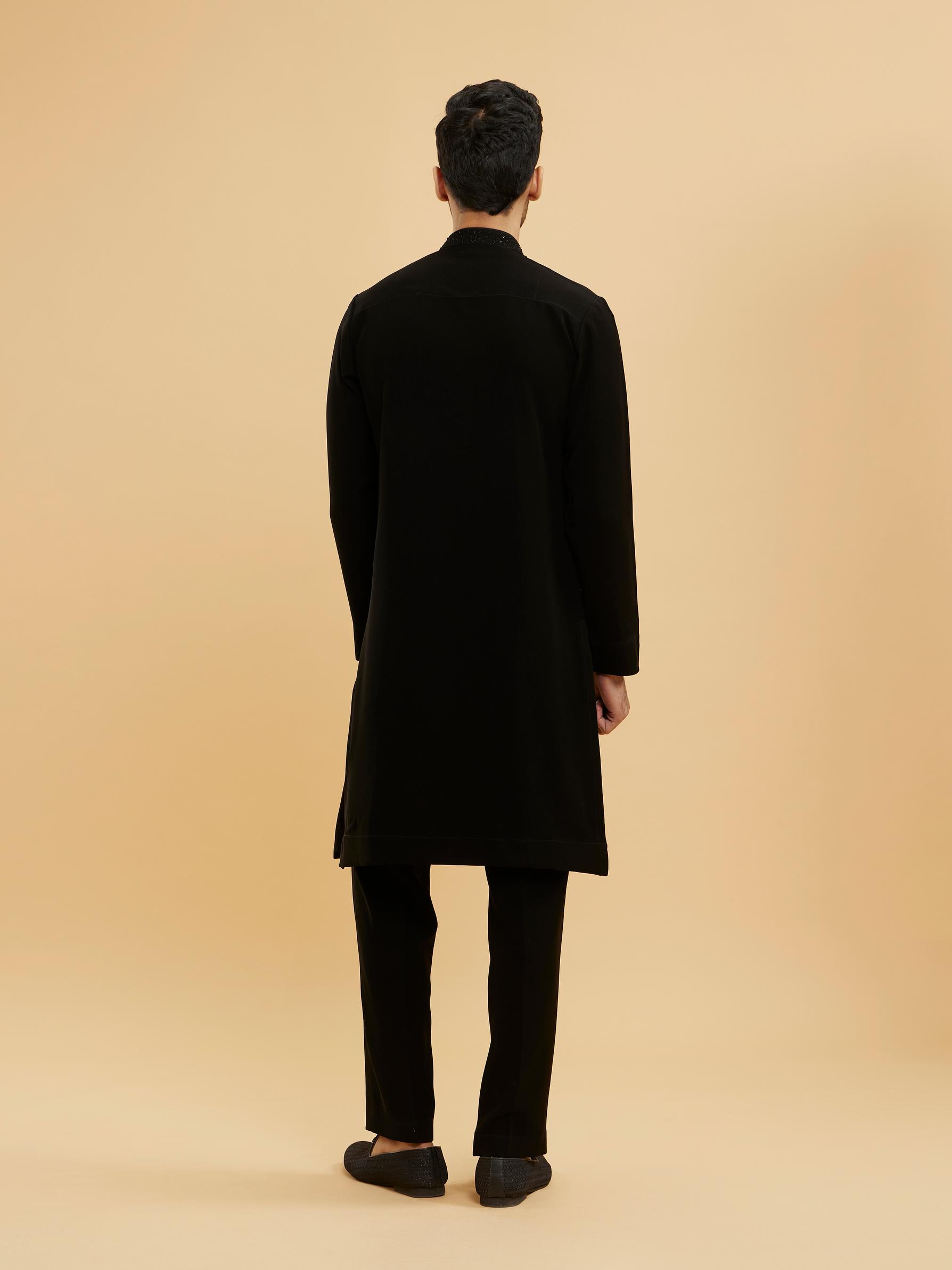 Twamev Men Ebony Black Kurta Set with Cutdana Work