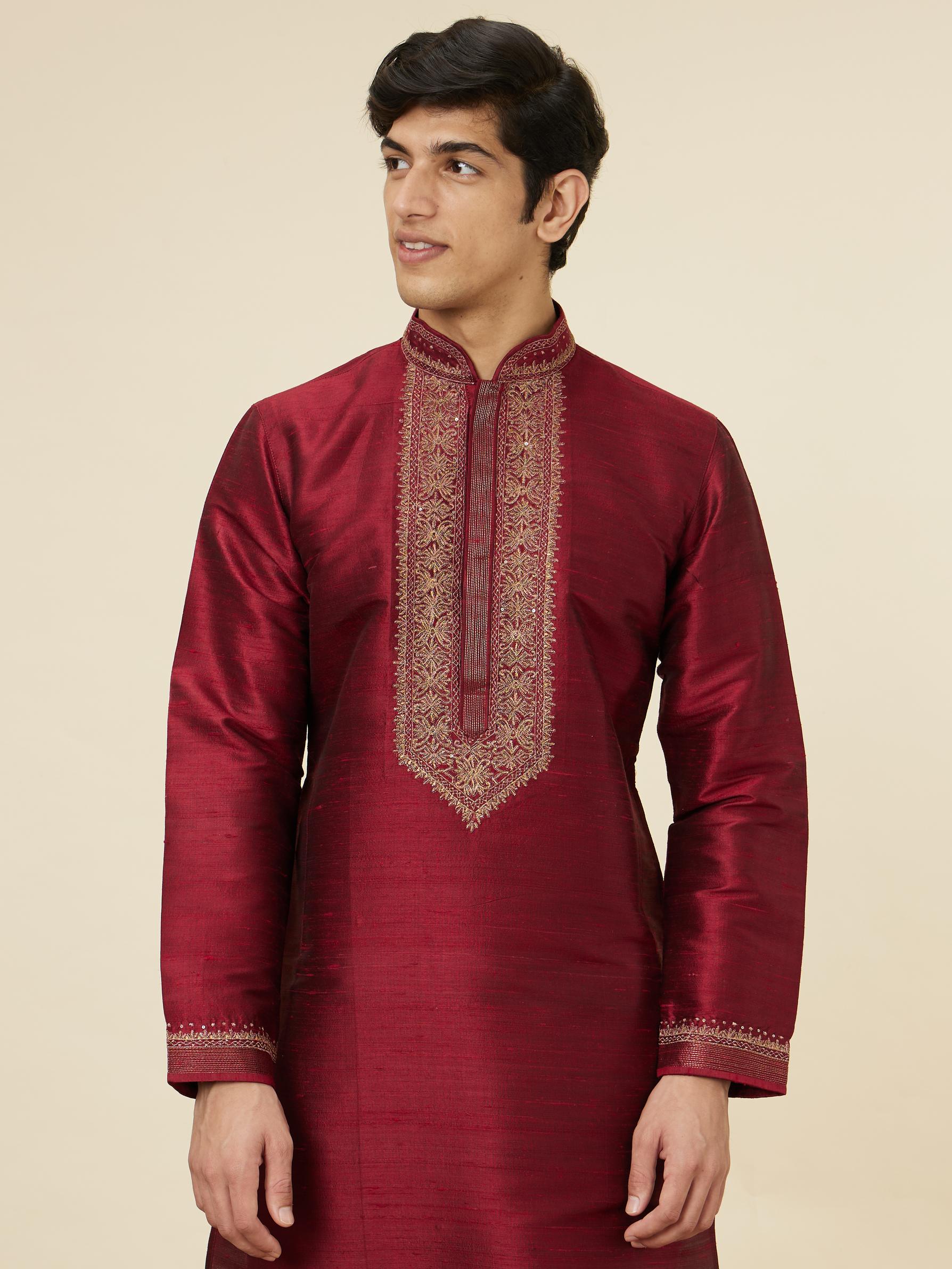 Twamev Men Majestic Maroon Kurta Set