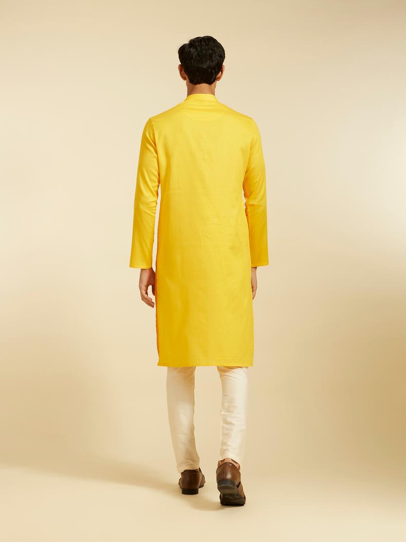 Diwas Men Mustard Yellow Self Textured Kurta