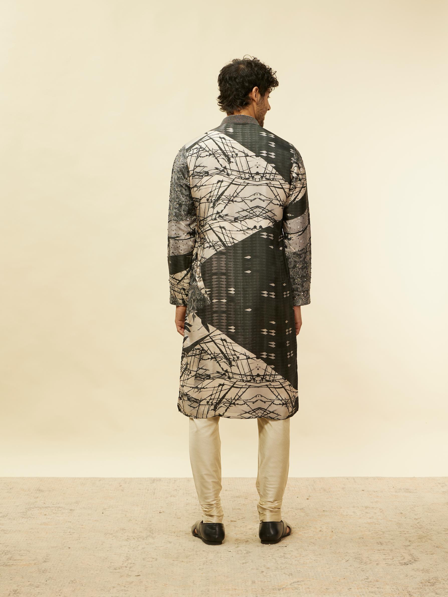 Twamev Men Stand Out Grey Self Print Kurta Set