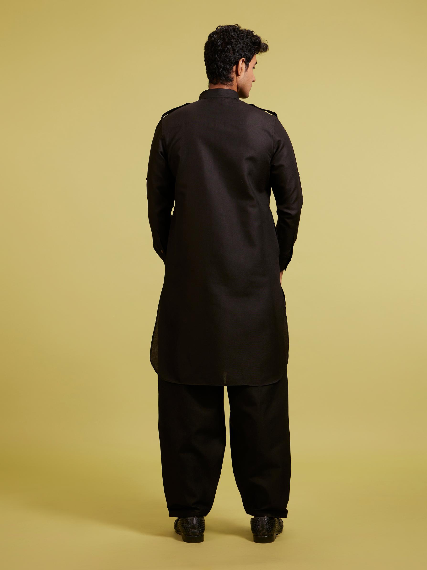 Diwas Men Midnight Black Pathani Set