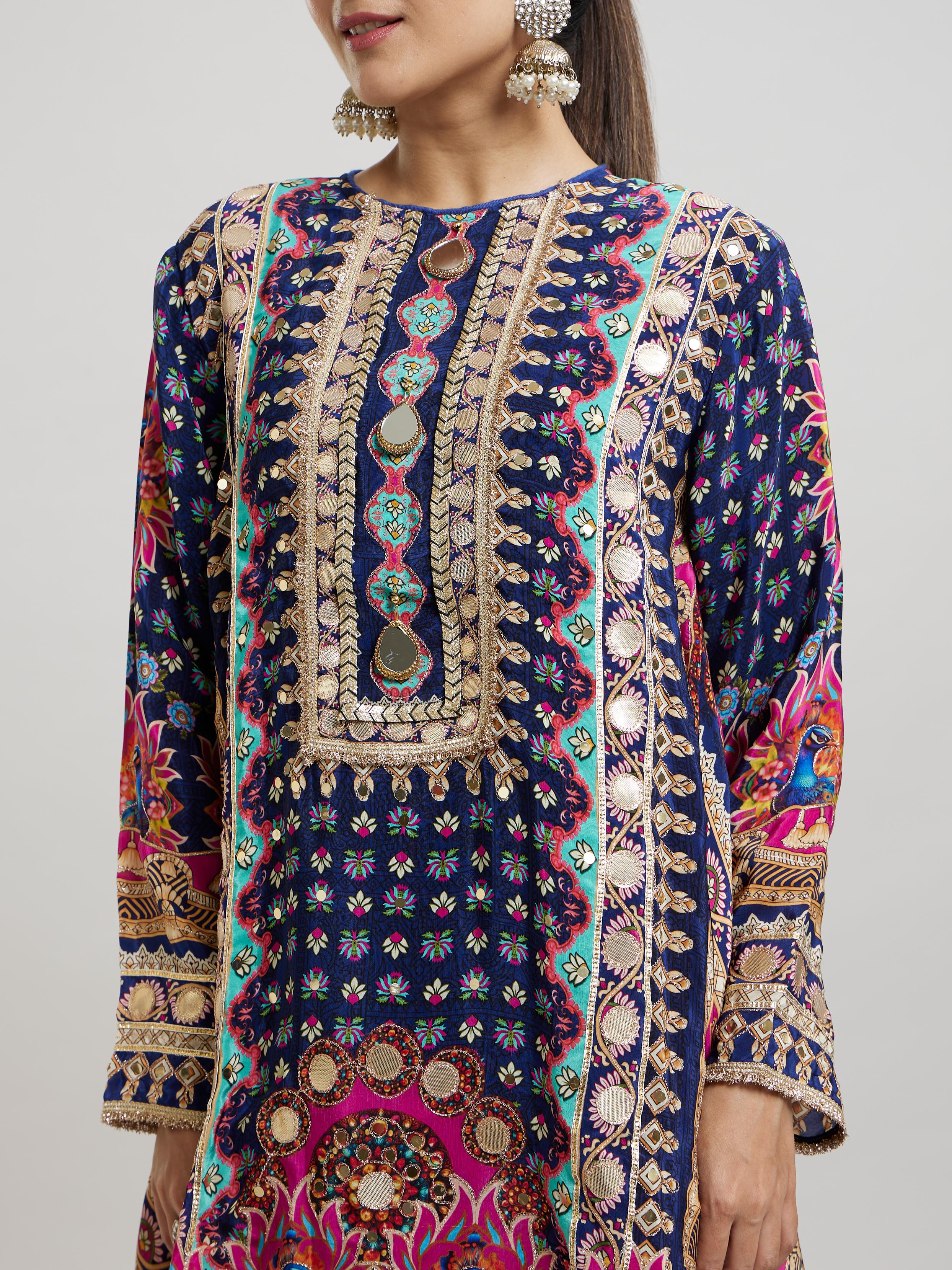 Twamev Women Indigo Blue Elegance Stitched Suit