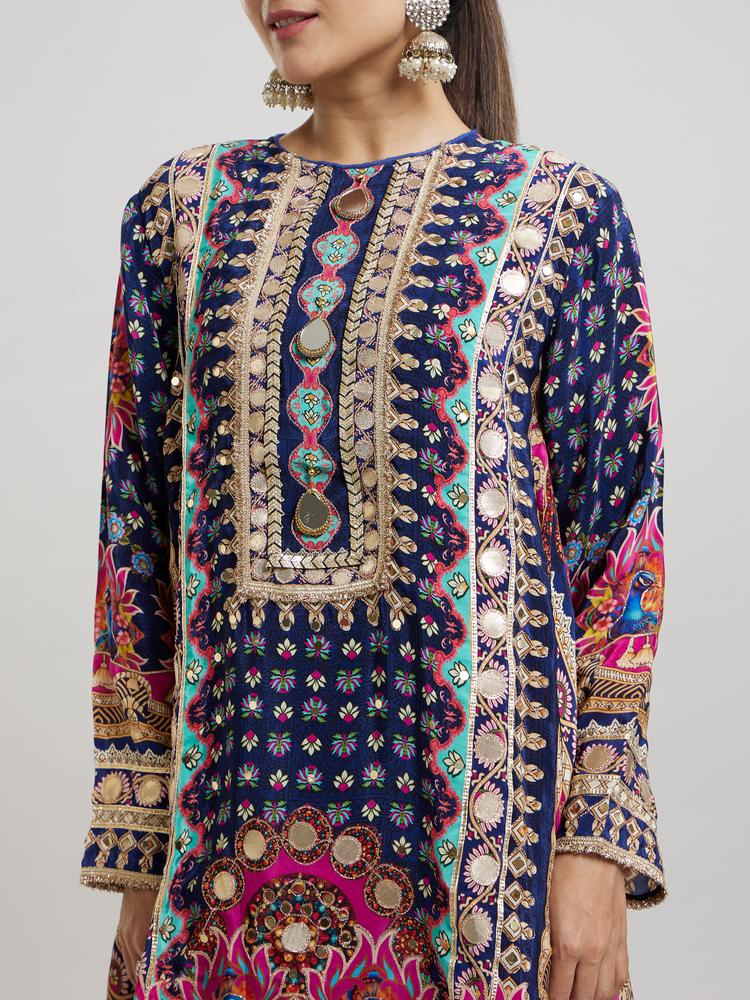 Twamev Women Indigo Blue Elegance Stitched Suit