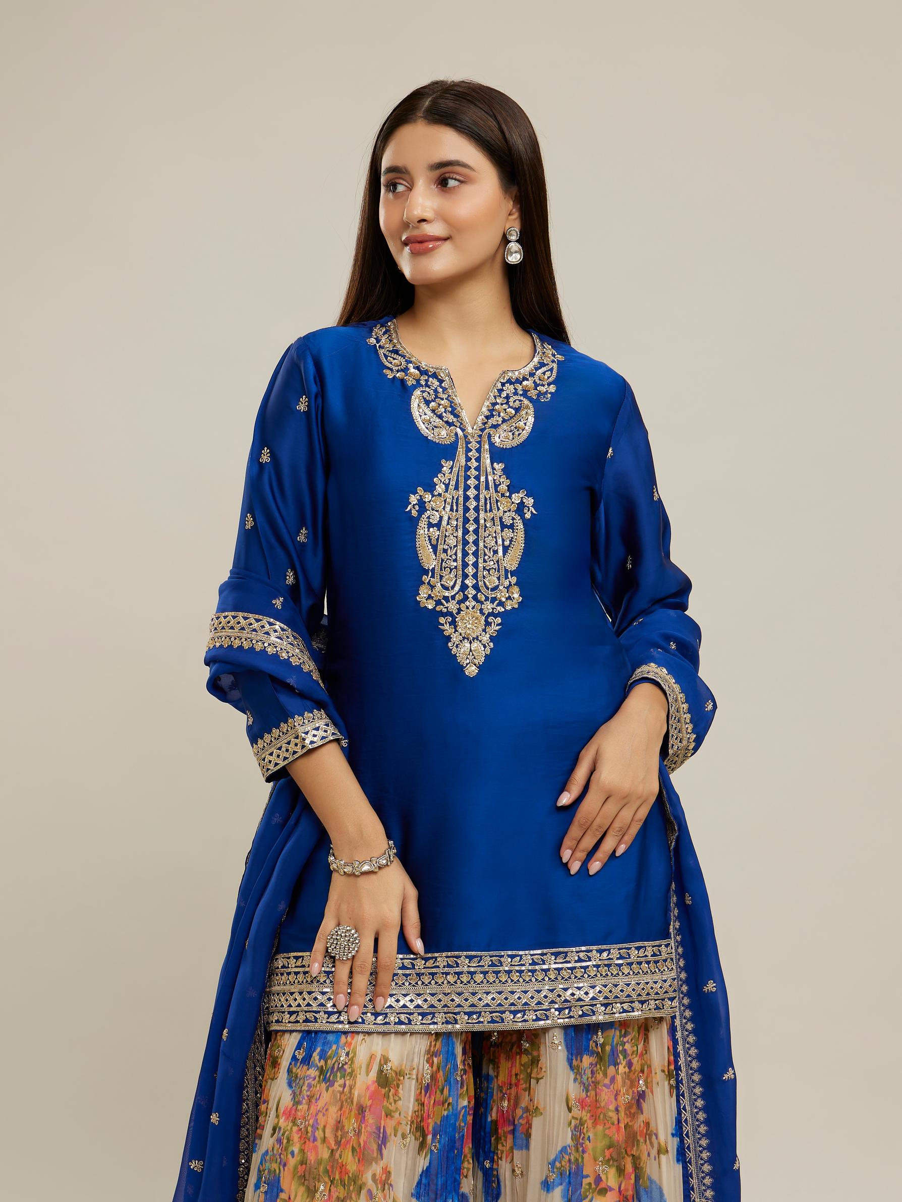 Twamev Women Striking Indigo Blue Stitched Suit