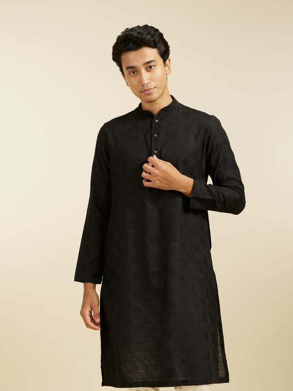 Diwas Men Ebony Black Self Textured Kurta