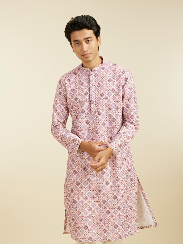 Diwas Men Soft Lilac Chikankari Inspired Printed Kurta