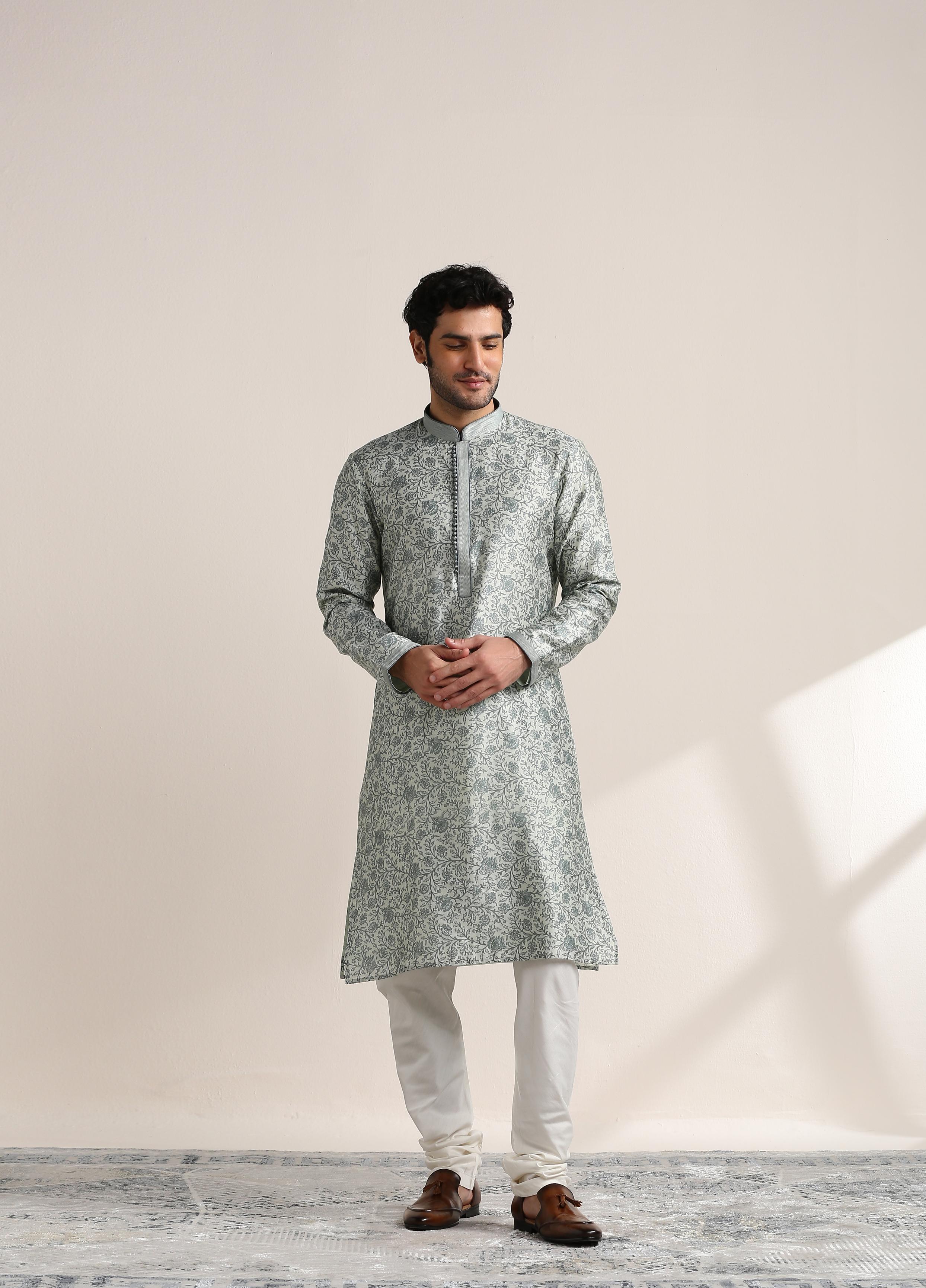 Twamev Men Pearl River Grey Printed Kurta Set