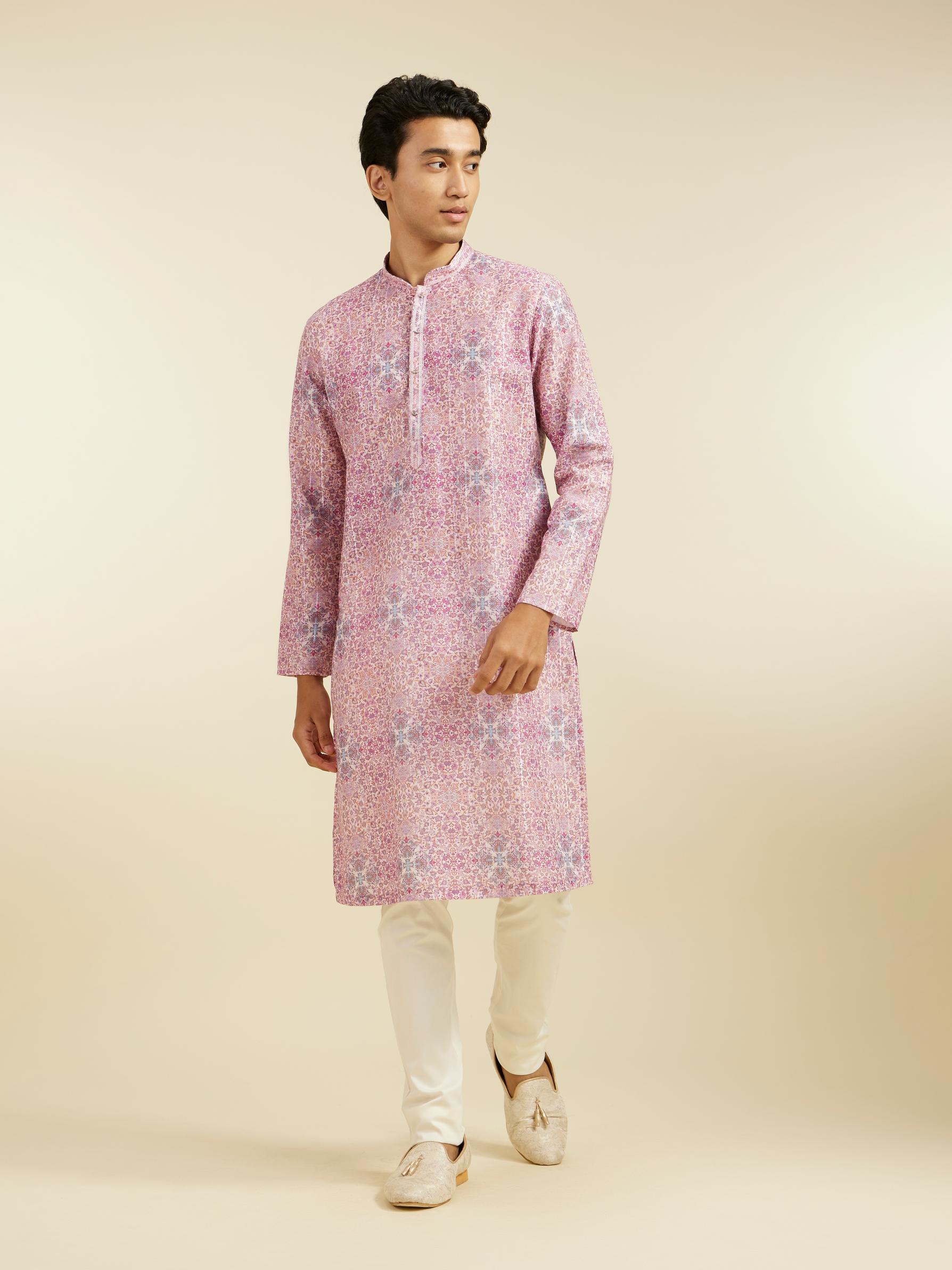 Diwas Men Candy Floss Pink Imperial Jaal Printed Kurta