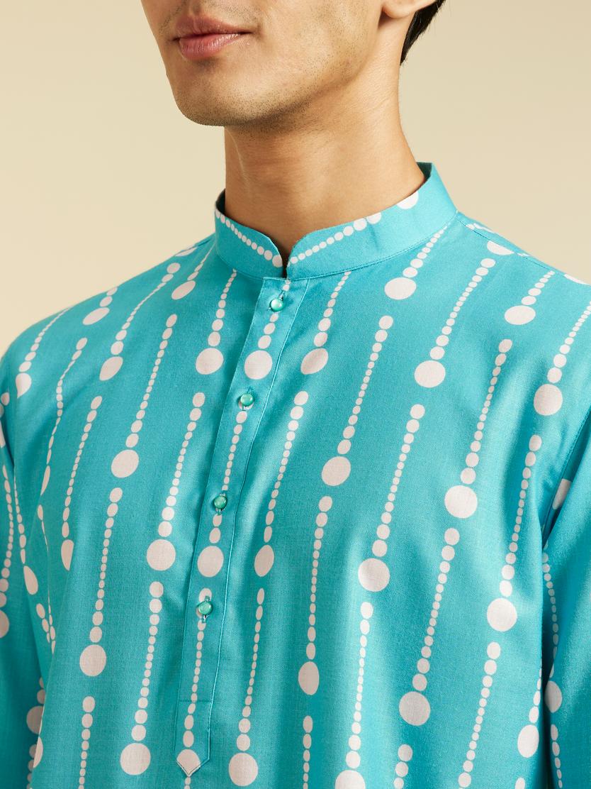 Diwas Men Turquoise Blue Modish Dotted Printed Kurta