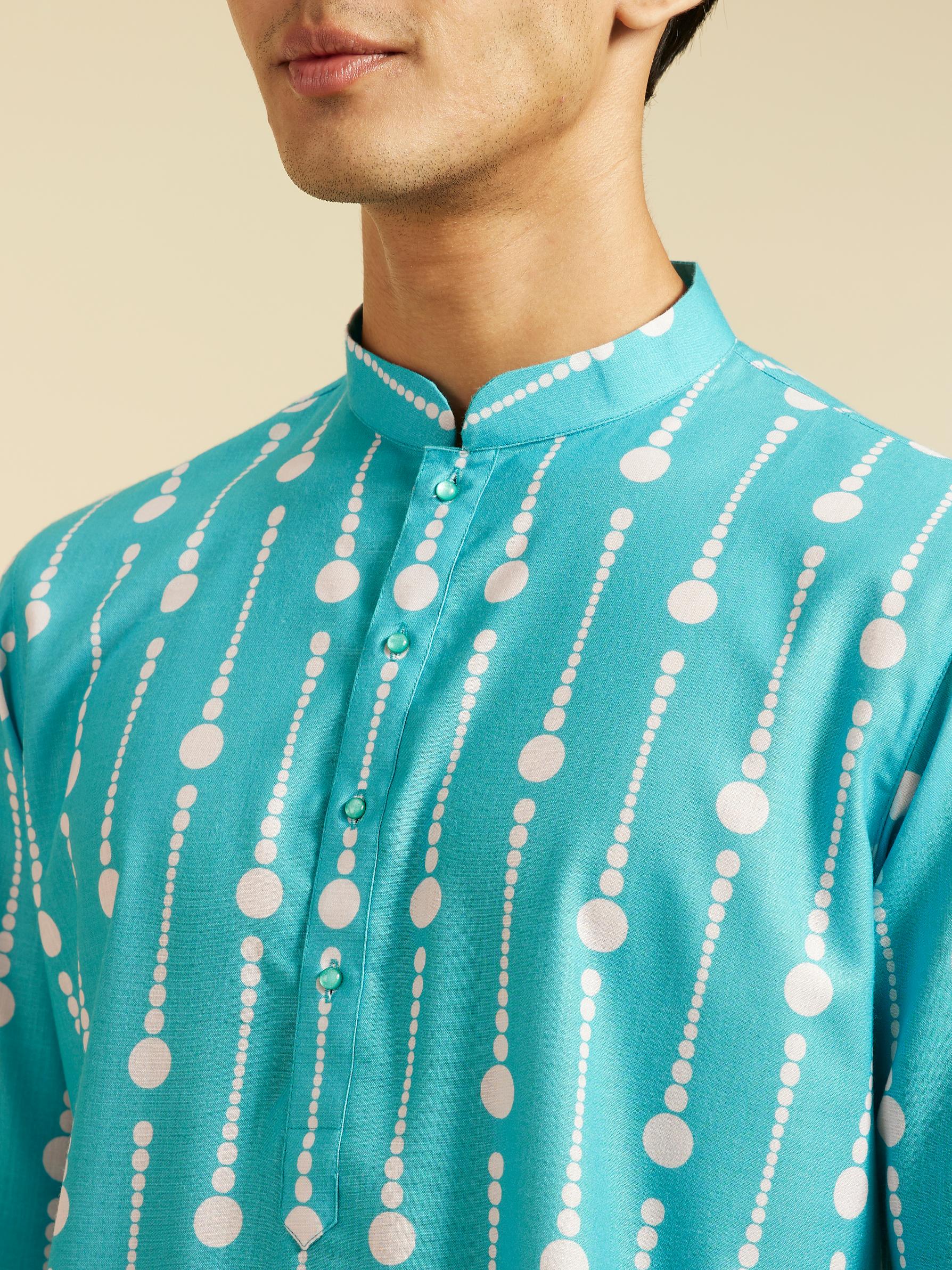Diwas Men Turquoise Blue Modish Dotted Printed Kurta