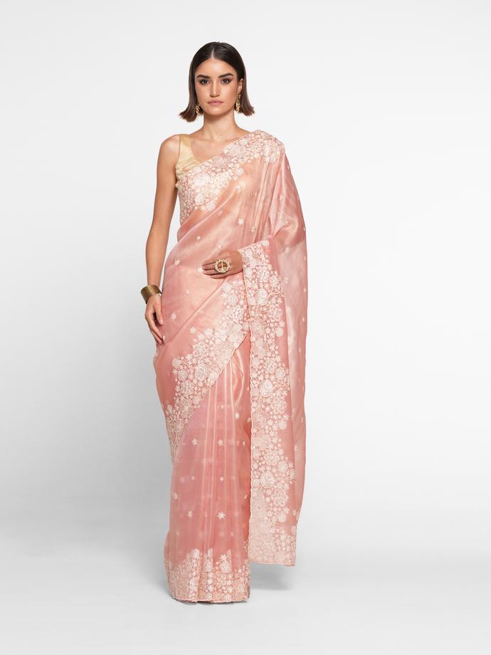 Twamev Women Peachy Elegance Organza Saree