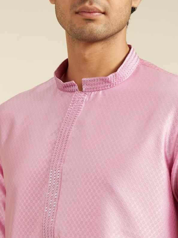 Diwas Men Bubblegum Pink Lattice Patterned Kurta with Sequin Work