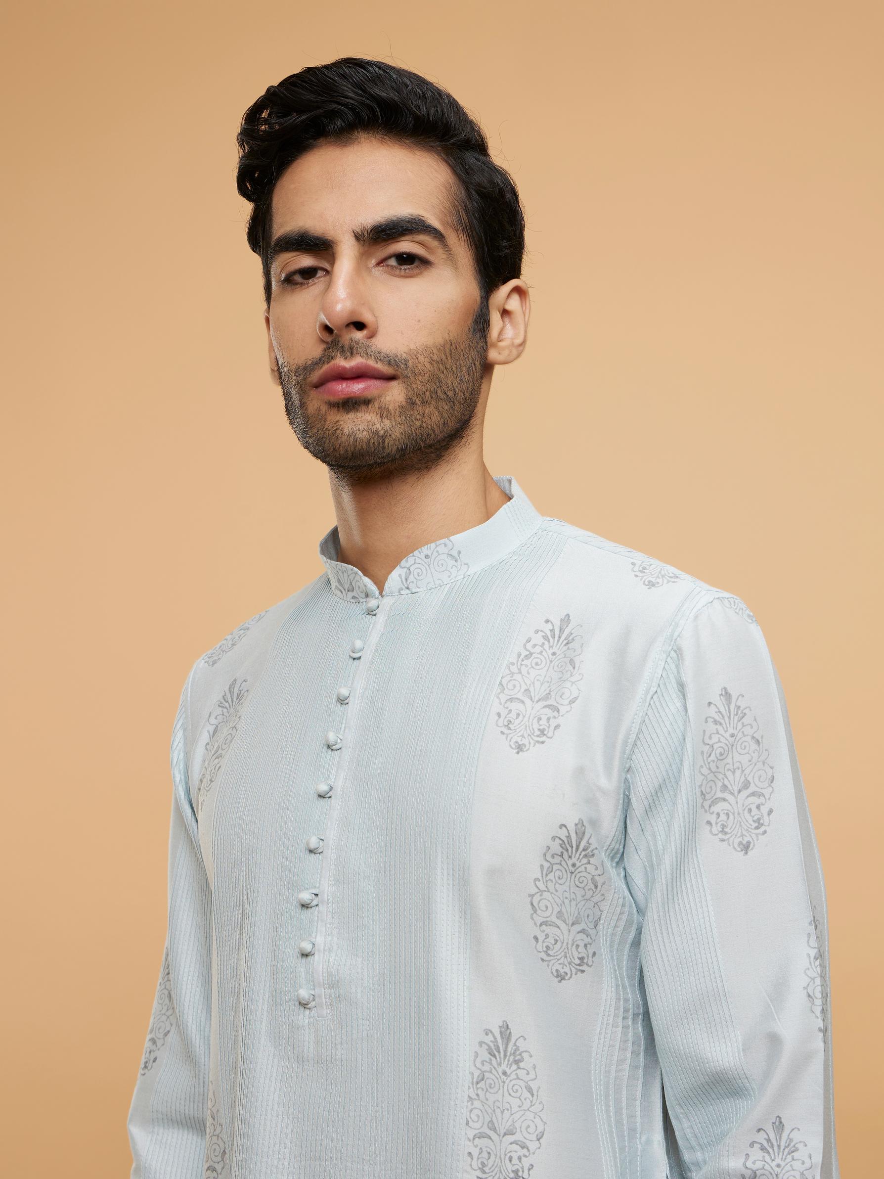 Twamev Men Light Grey Regality Kurta Pajama