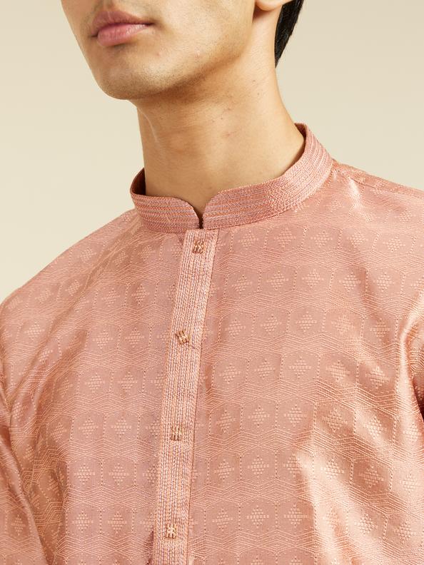 Diwas Men Peach Amber Star Self Patterned Kurta