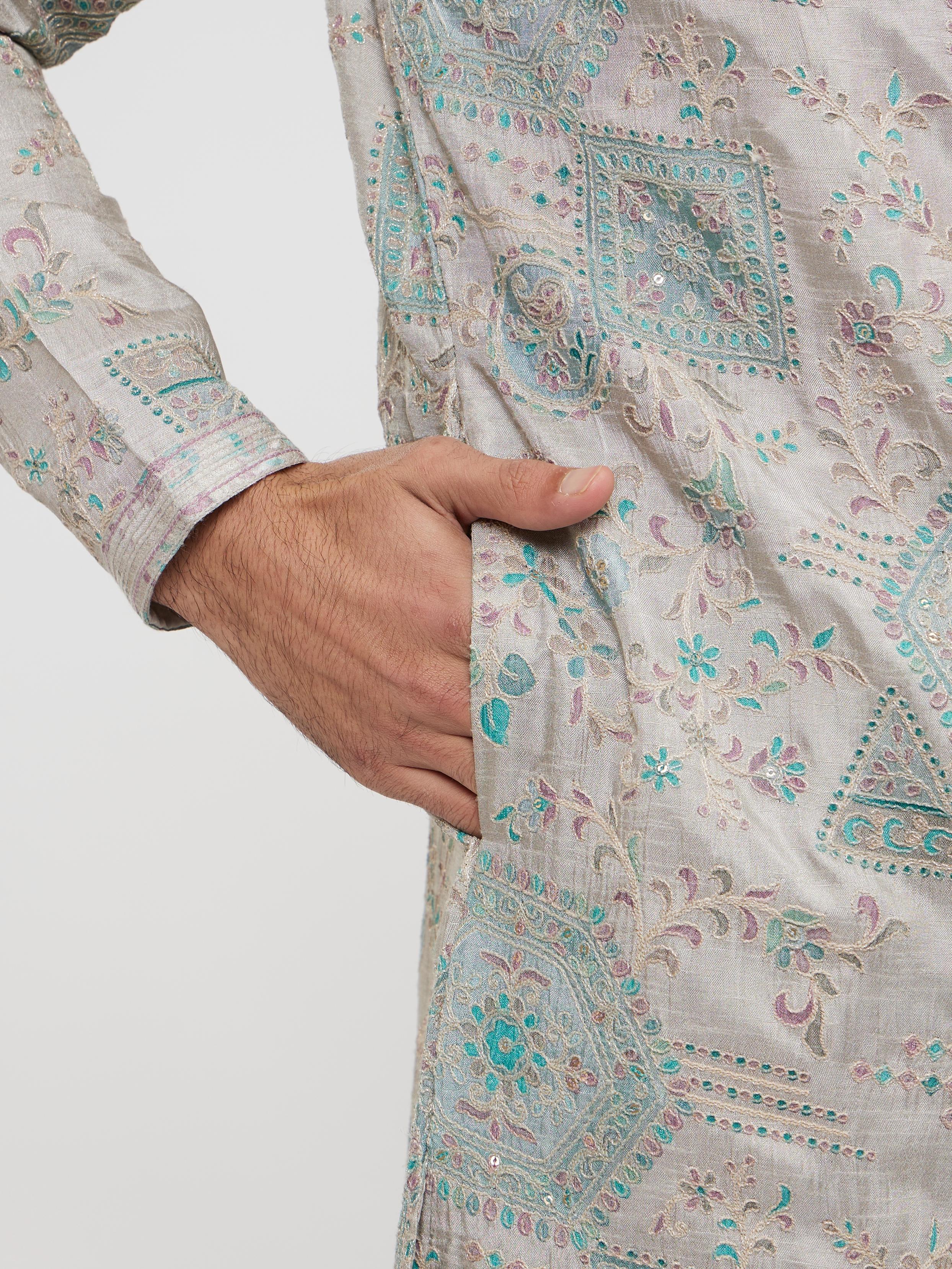 Twamev Men Pista Green Festive Kurta Pajama