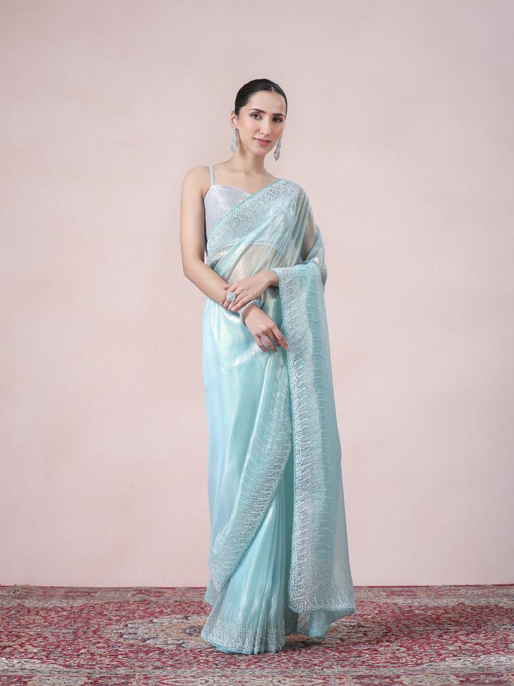 Twamev Women Sophisticated Sea Green Organza Saree