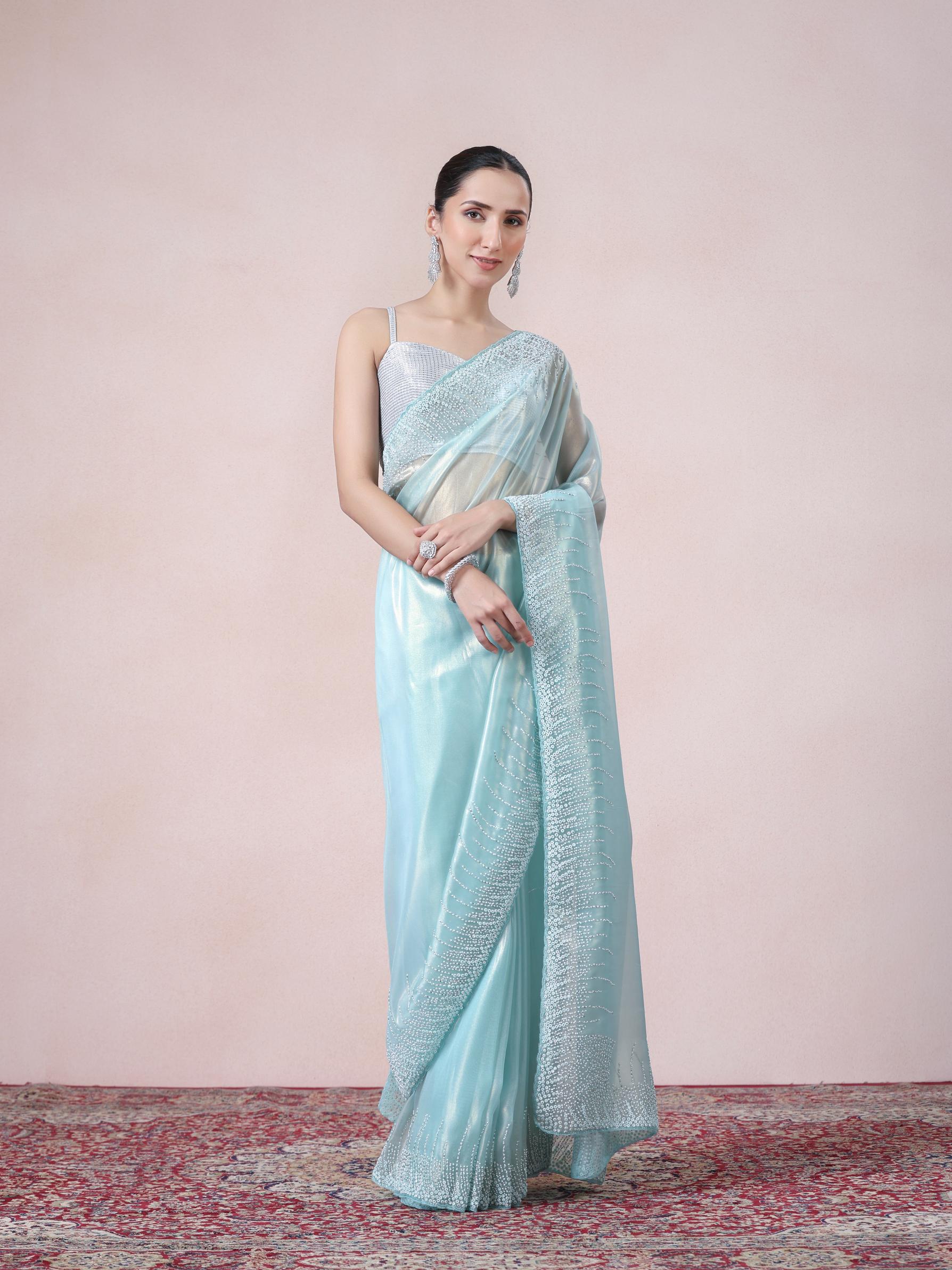 Twamev Women Sophisticated Sea Green Organza Saree
