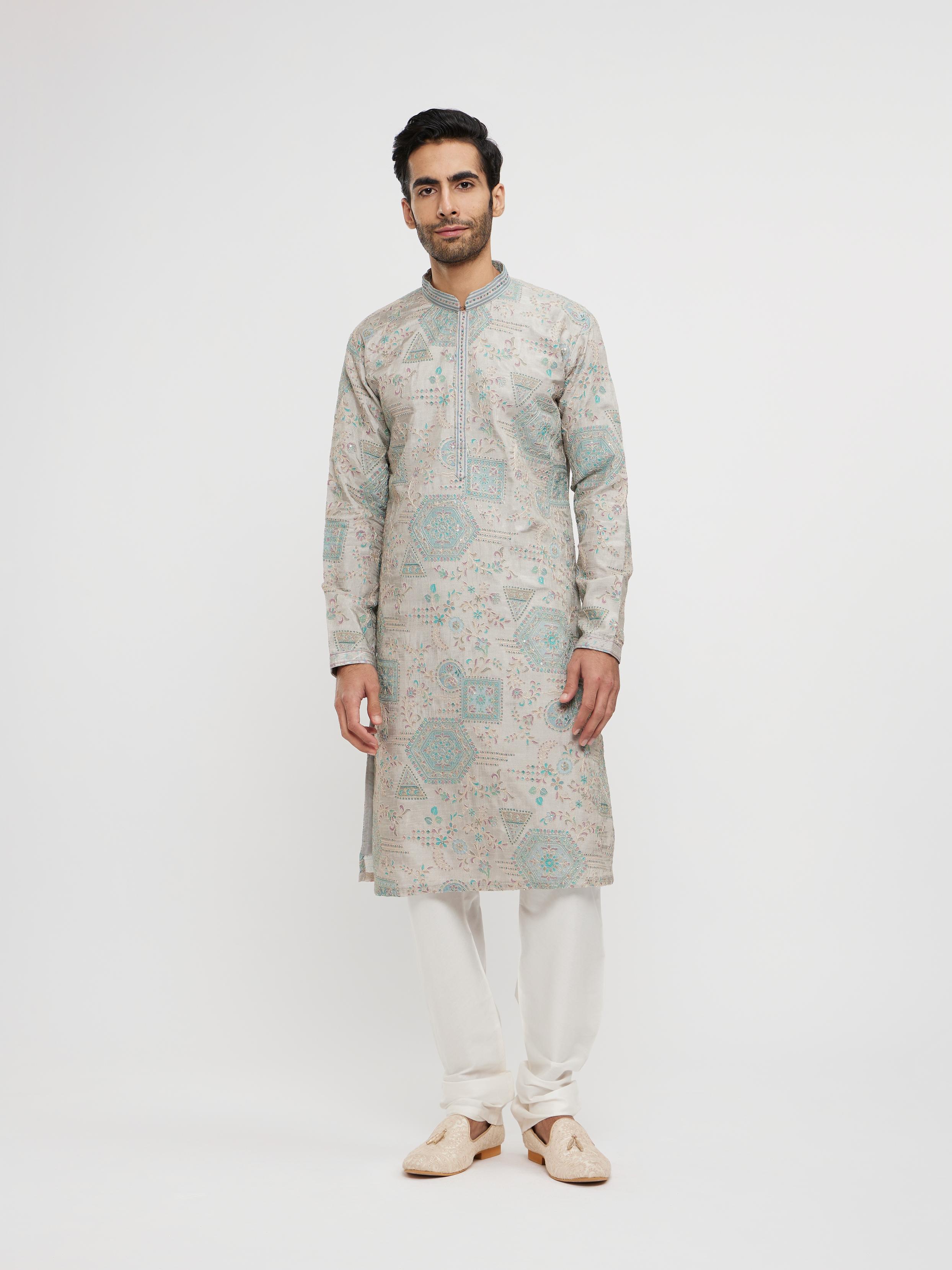 Twamev Men Pista Green Festive Kurta Pajama