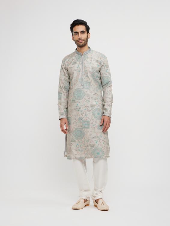 Twamev Men Pista Green Festive Kurta Pajama