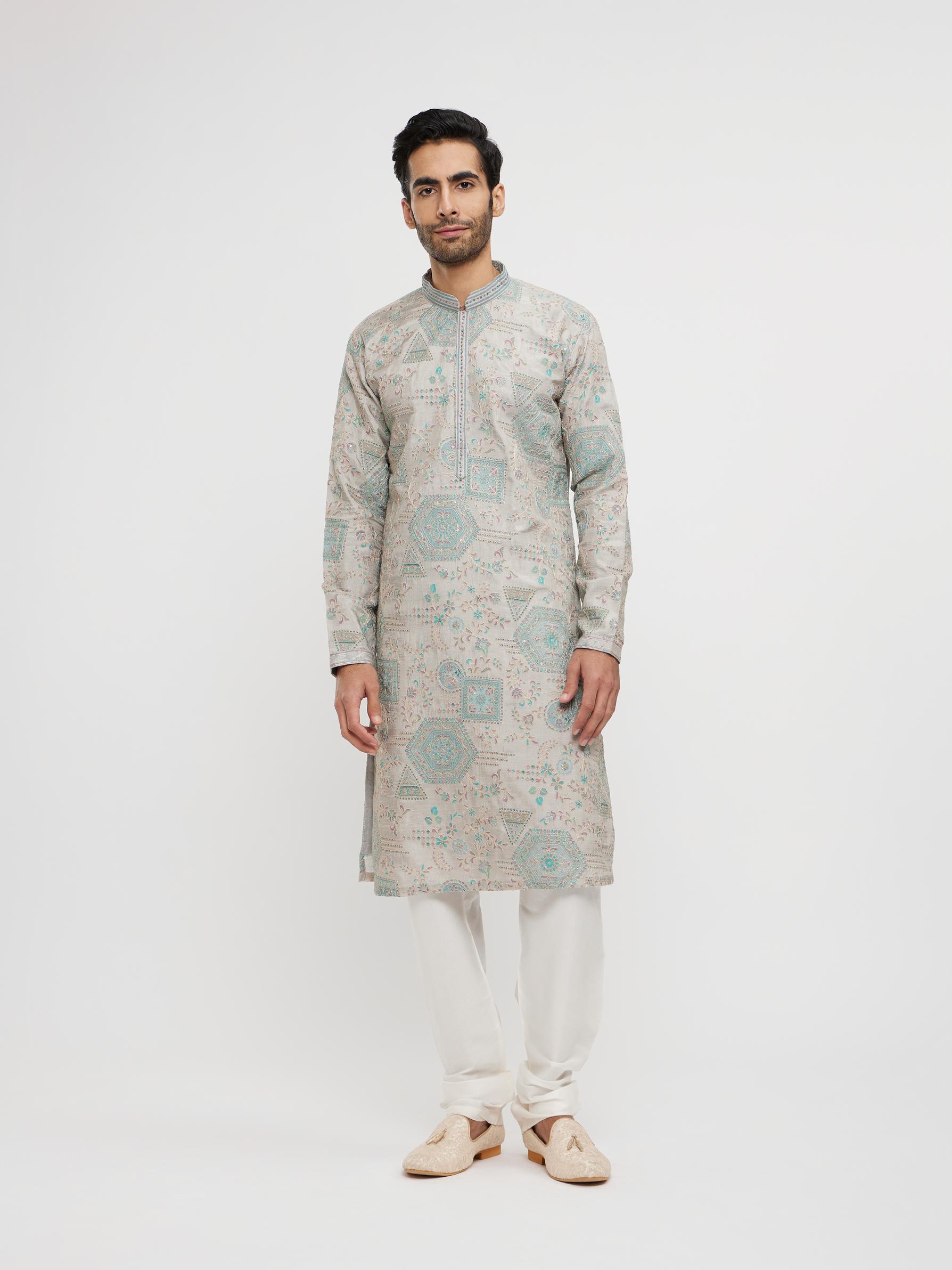 Twamev Men Pista Green Festive Kurta Pajama