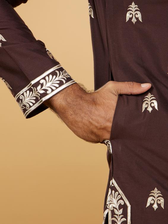 Twamev Men Rich Brown Ensemble Kurta Set with Dupatta