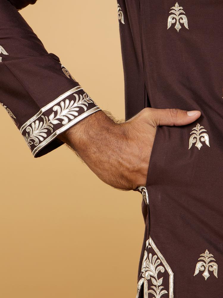 Twamev Men Rich Brown Ensemble Kurta Set with Dupatta