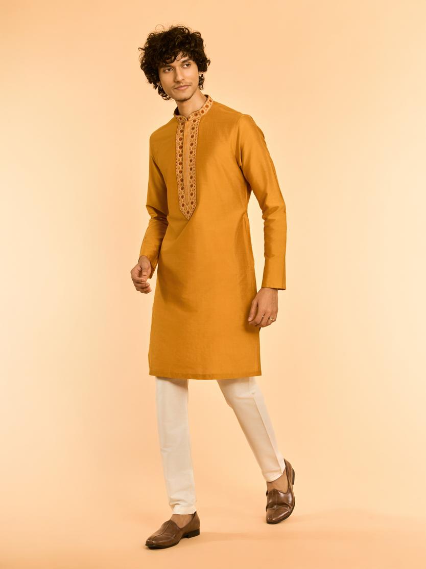 Diwas Men Vibrant Mustard Kurta
