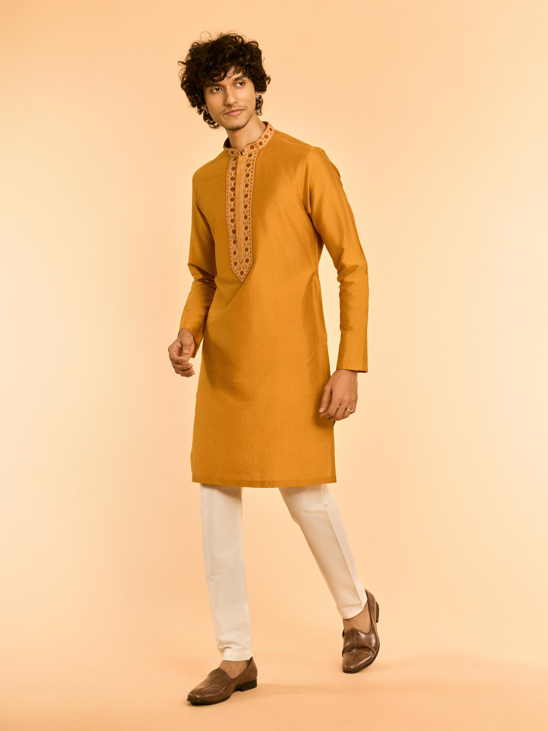 Diwas Men Vibrant Mustard Kurta