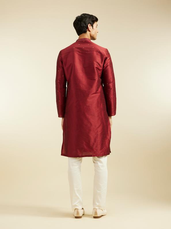 Diwas Men Maroon Red Buta Embroidered Kurta with Sequin Work