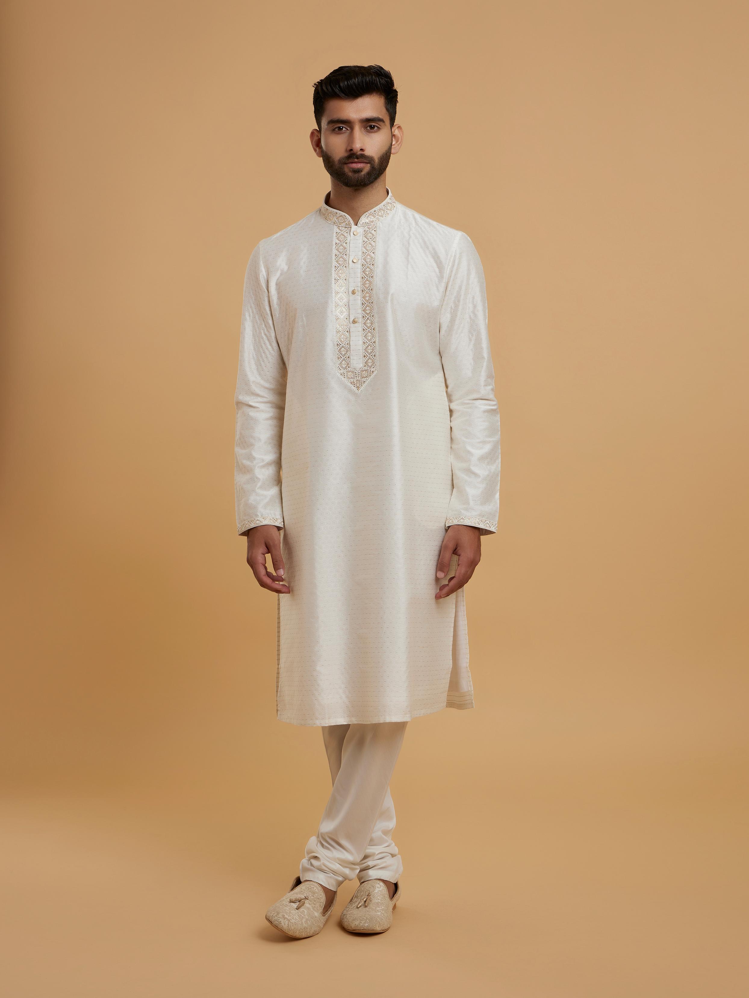 Twamev Men Twirling Cream Delight Kurta Pajama