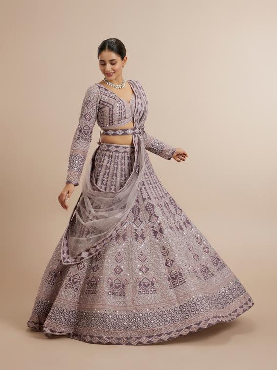 Twamev Women Netted Purple Extravaganza Lehenga