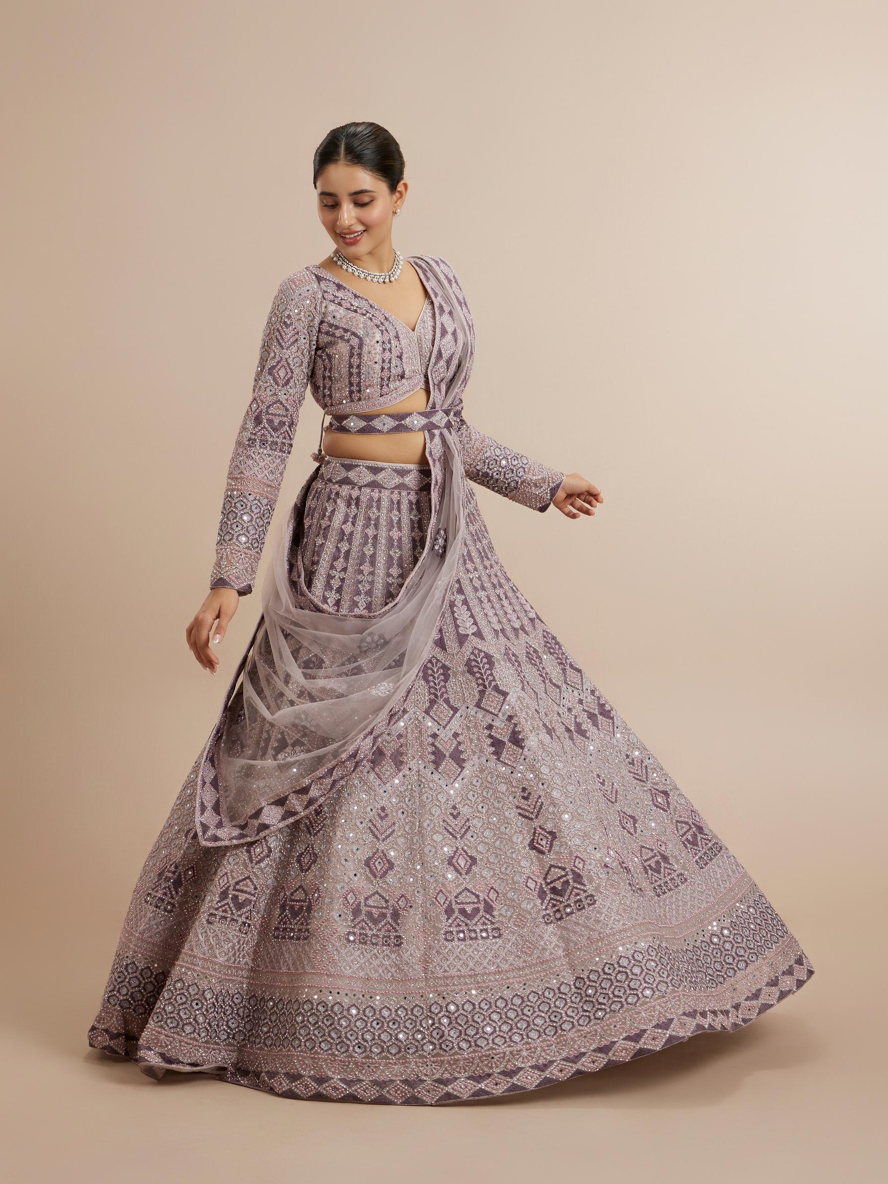 Twamev Women Netted Purple Extravaganza Lehenga
