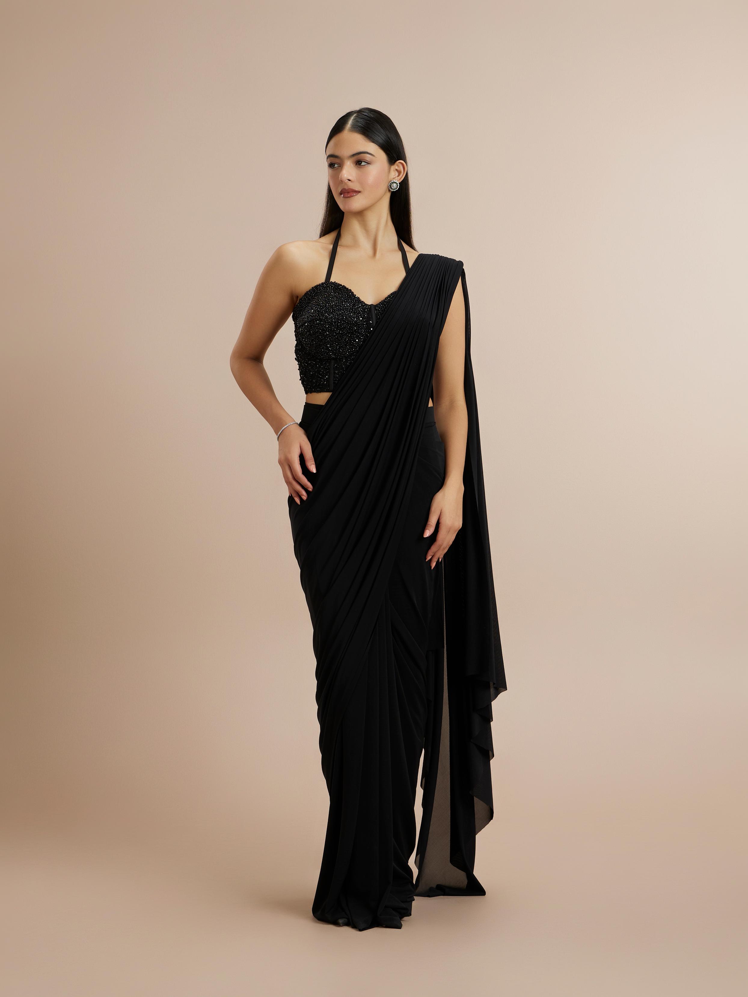 Twamev Women Black Celebration Saree