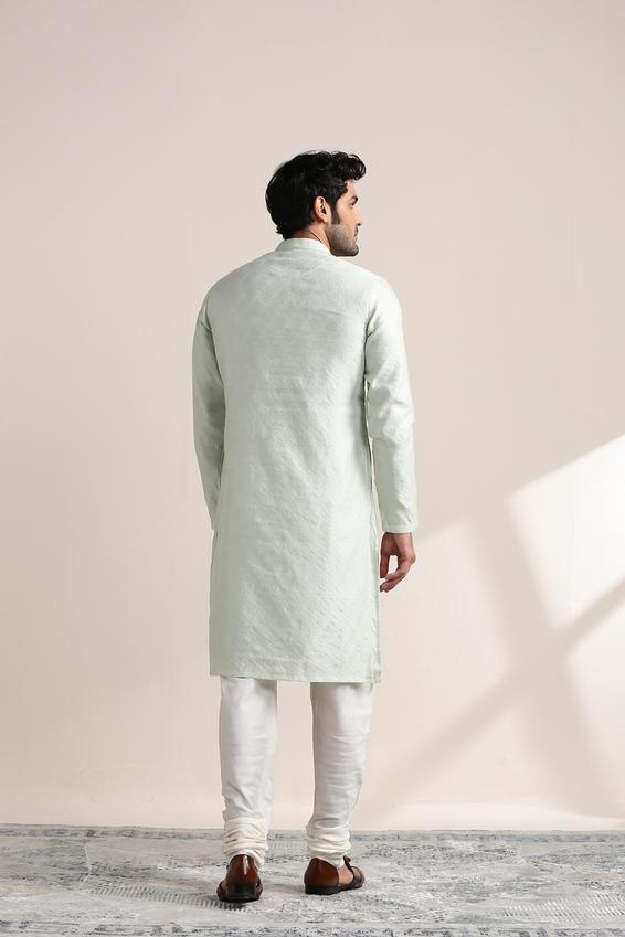 Twamev Men Pale Aqua Green Jacquard Patterned Kurta Set