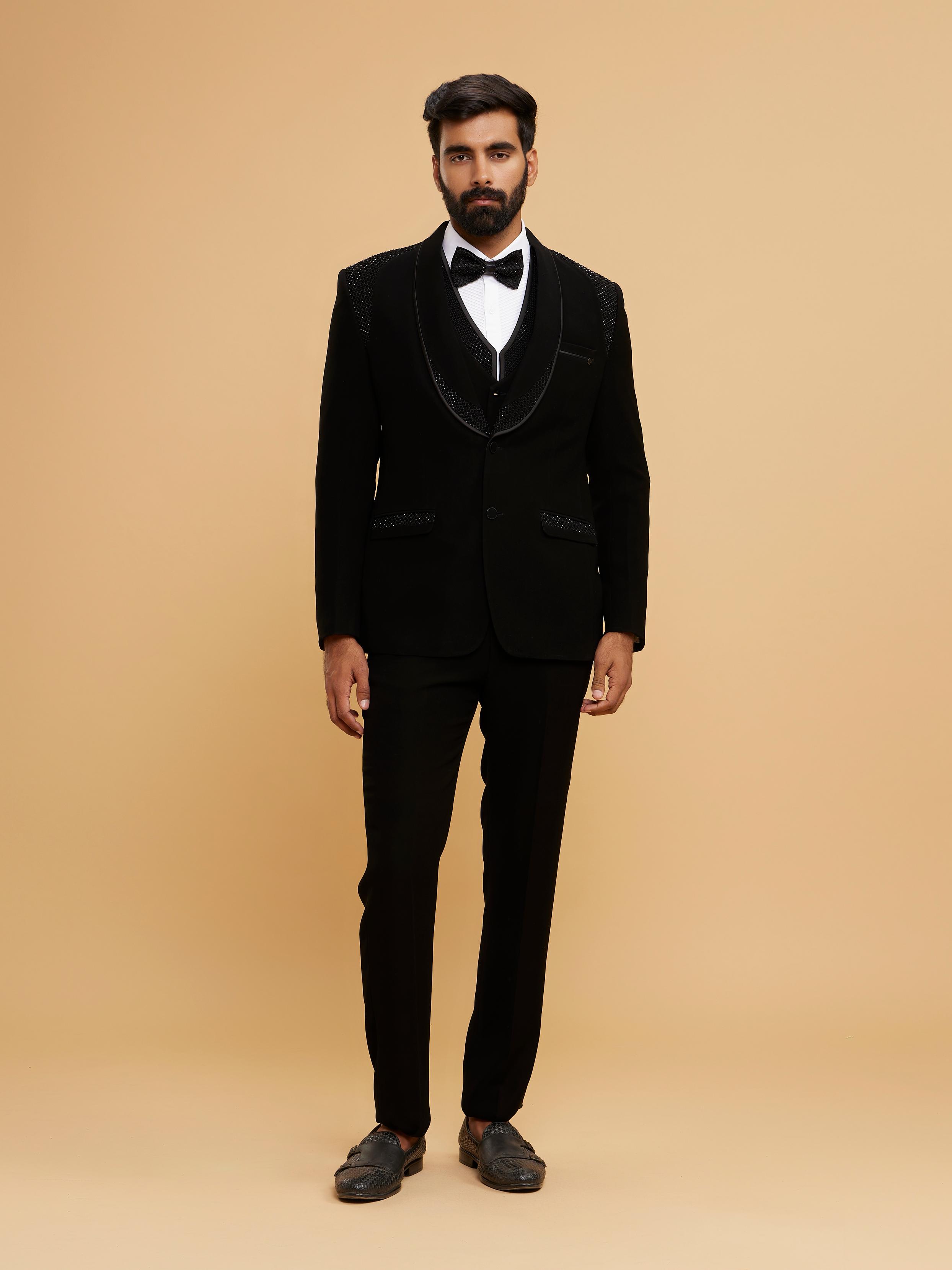 Twamev Men Dapper Black Suit Set