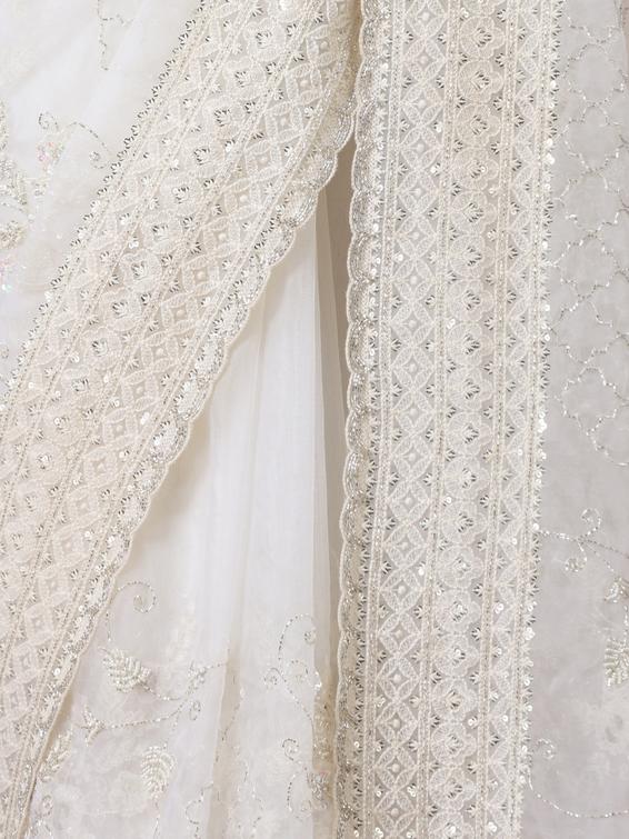Twamev Women Vision in Cream Organza Saree