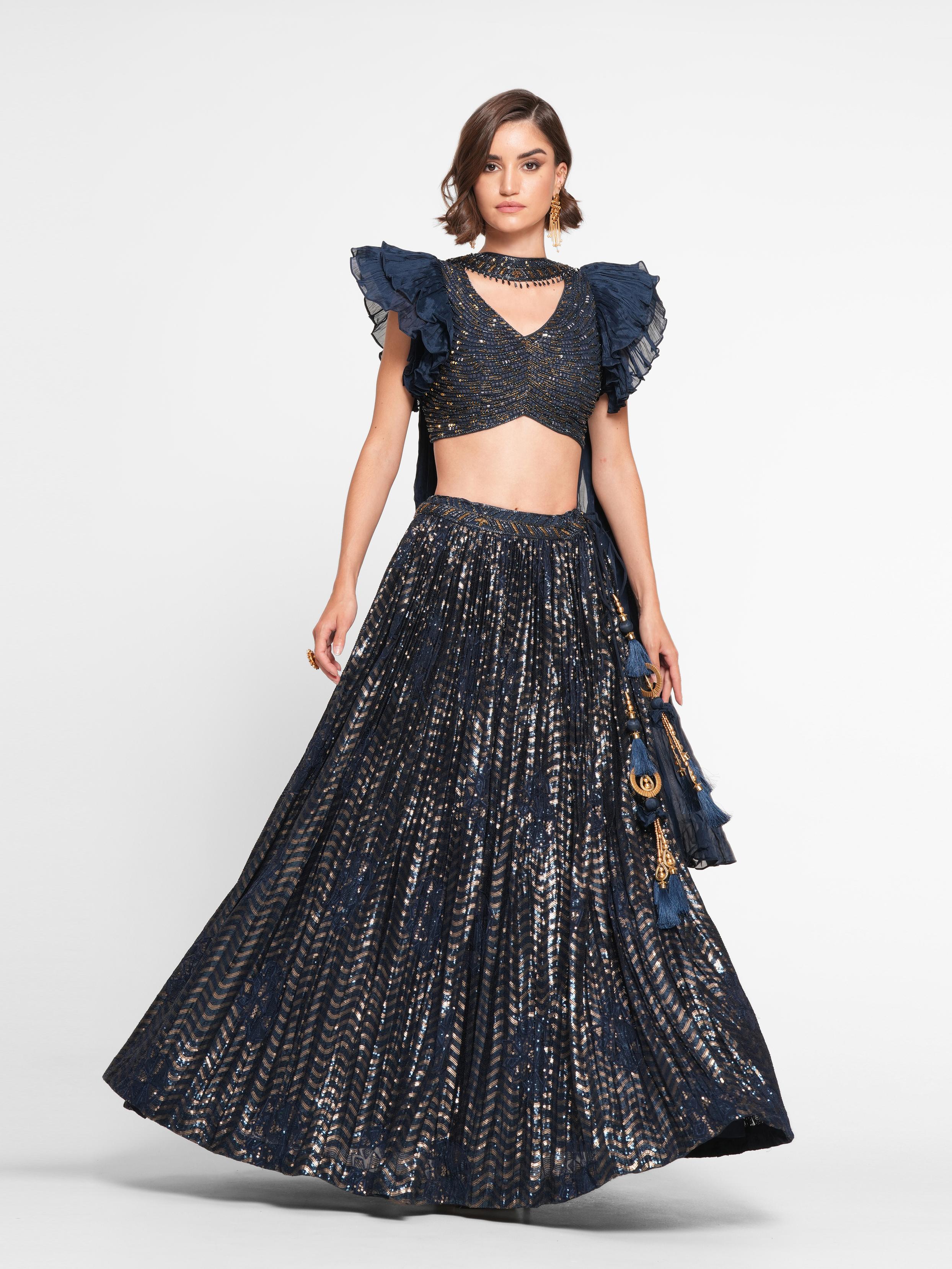 Twamev Women Ethereal Indigo Blue Skirt Top Ensemble