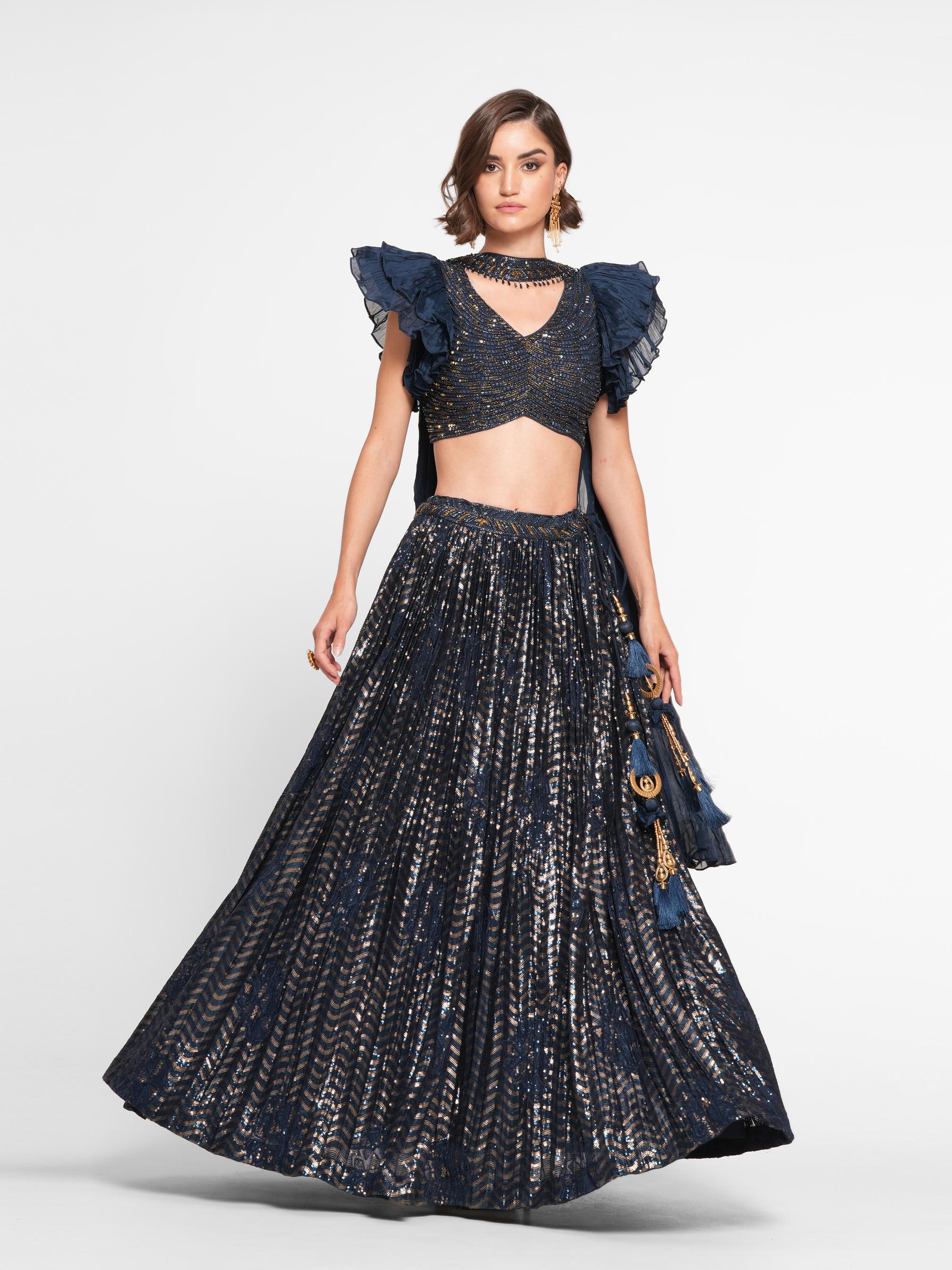 Twamev Women Ethereal Indigo Blue Skirt Top Ensemble